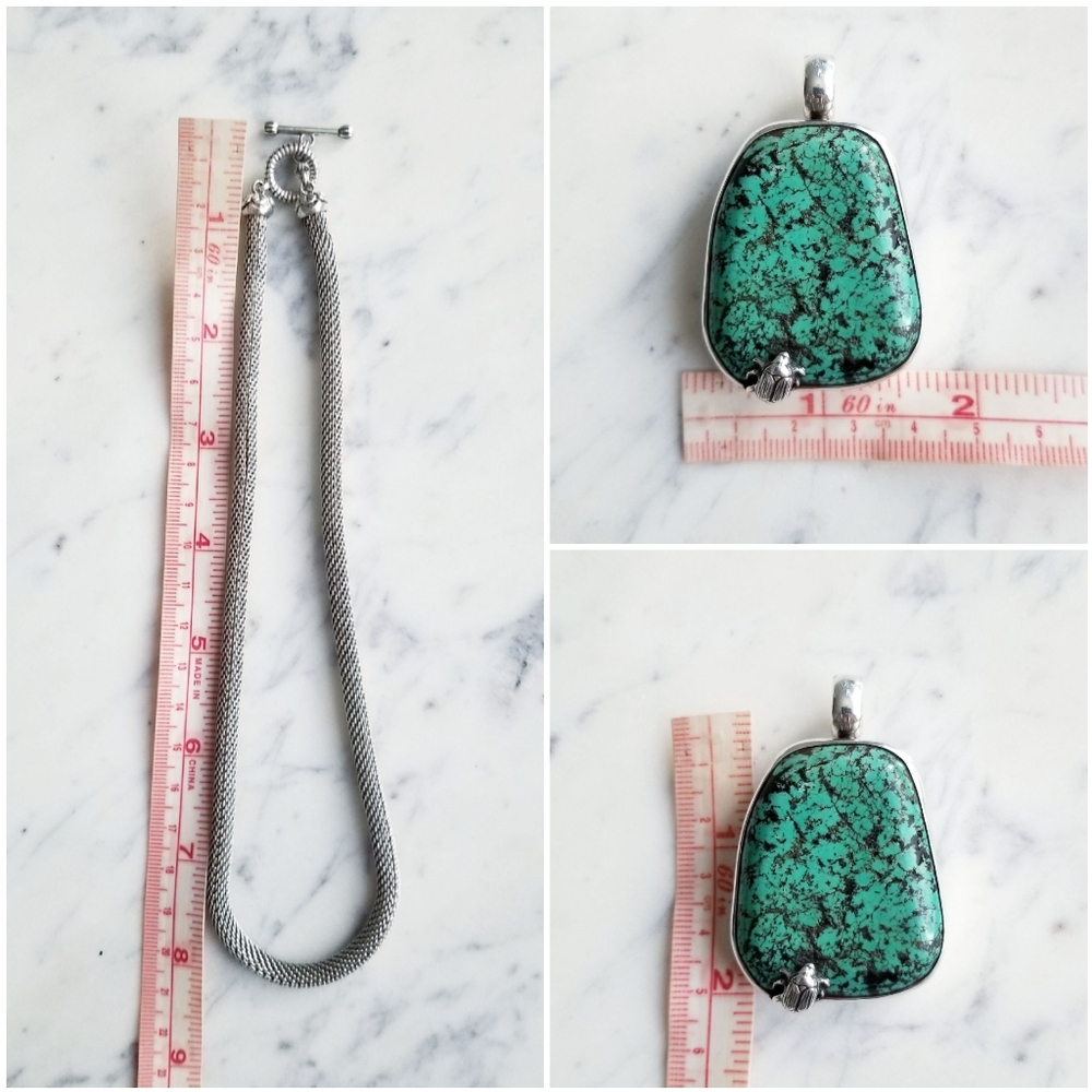 $2195 Stephen Dweck One Of A Kind Turquoise Pendant & Silver Necklace - Picture 5 of 13